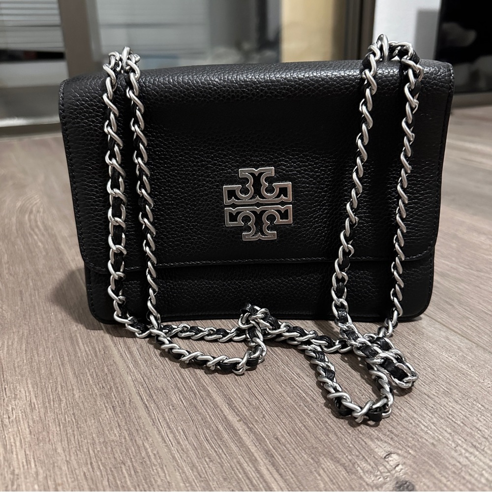 Tory Burch all leather purse with chain strap